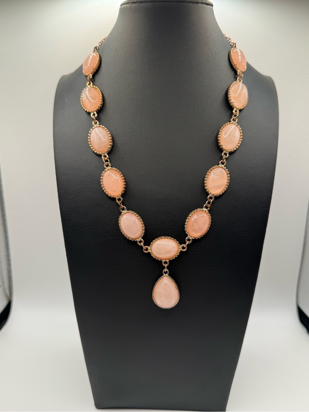 Peach Stone Rose Gold Tone Necklace